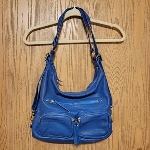 Sorial Blue Hobo Shoulder Bag with Gold Details